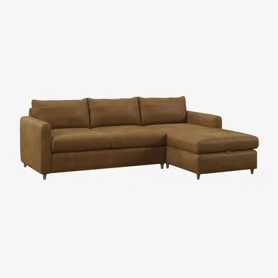 John Lewis John Lewis Bailey II RHF Chaise End Leather Sofa Bed, Light Leg