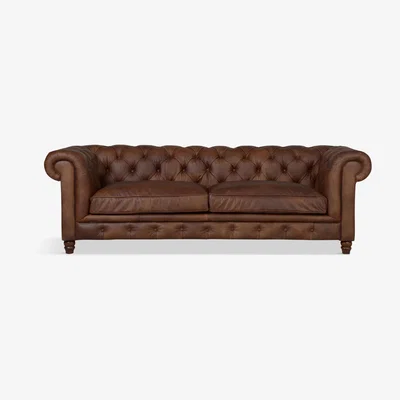 John Lewis Halo Earle Chesterfield Grand 4 Seater Leather Sofa, Antique Whisky