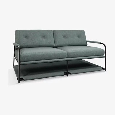 John Lewis ANYDAY John Lewis & Partners Shelf Medium 2 Seater Sofa with Arms, Black Metal Leg, Aim Blue