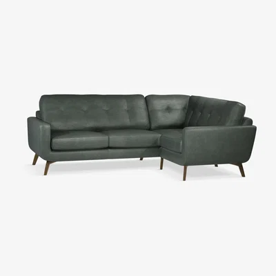 John Lewis John Lewis & Partners Barbican 5+ Seater RHF Corner End Leather Sofa, Dark Leg