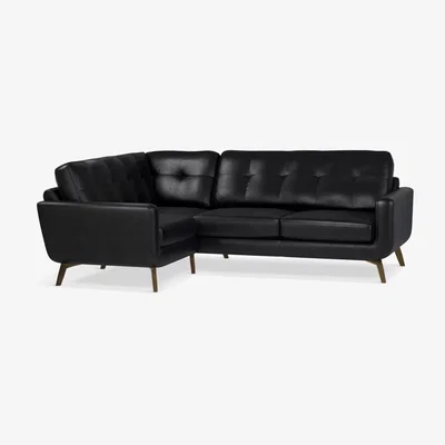 John Lewis John Lewis & Partners Barbican 5+ Seater LHF Corner End Leather Sofa, Dark Leg