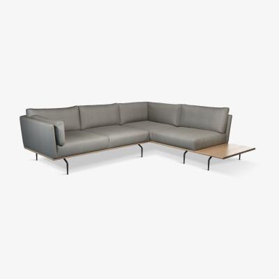 John Lewis John Lewis & Partners Platform 5+ Seater RHF Corner End Sofa with Table, Black Leg, Relaxed Linen Storm
