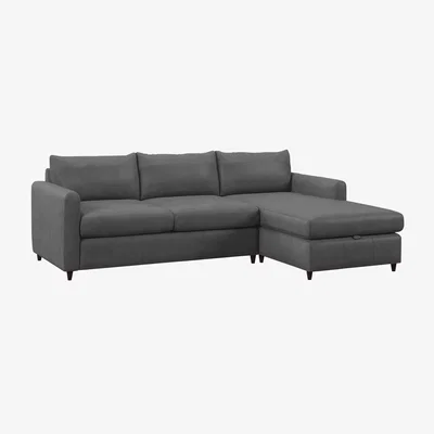 John Lewis John Lewis Bailey II RHF Chaise End Leather Sofa Bed, Dark Leg