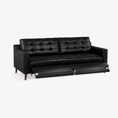 John Lewis John Lewis & Partners Draper Motion Large 3 Seater Leather Sofa with Footrest Mechanism, Dark Leg