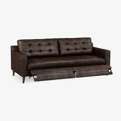 John Lewis John Lewis & Partners Draper Motion Large 3 Seater Leather Sofa with Footrest Mechanism, Dark Leg