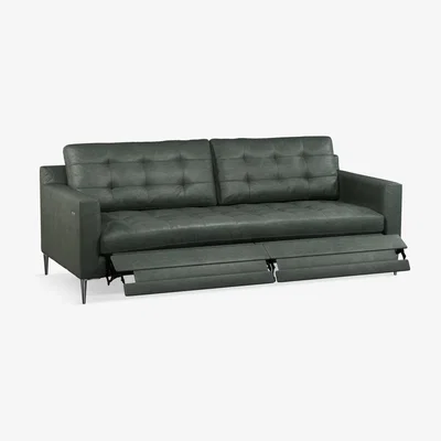 John Lewis John Lewis & Partners Draper Motion Large 3 Seater Leather Sofa with Footrest Mechanism, Metal Leg