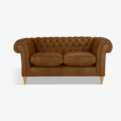 John Lewis John Lewis & Partners Cromwell Chesterfield Small 2 Seater Leather Sofa, Light Leg, Demetra Light Tan