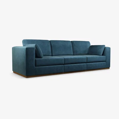 John Lewis John Lewis & Partners + Swoon Rubik Large 3 Seater Sofa, Lake Blue Velvet