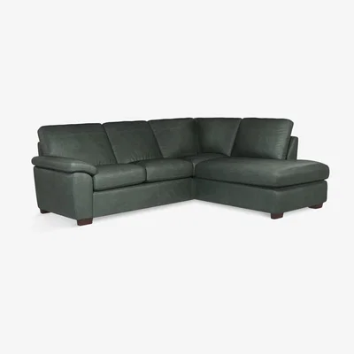 John Lewis John Lewis & Partners Camden 5+ Seater RHF Chaise Corner End Leather Sofa, Dark Leg