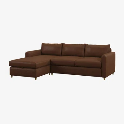 John Lewis John Lewis Bailey II LHF Chaise End Leather Sofa Bed, Light Leg