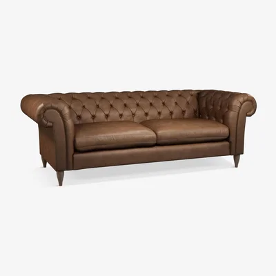 John Lewis John Lewis & Partners Cromwell Chesterfield Grand 4 Seater Leather Sofa, Dark Leg