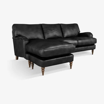 John Lewis John Lewis & Partners Otley Grand 4 Seater LHF Chaise End Leather Sofa, Dark Leg