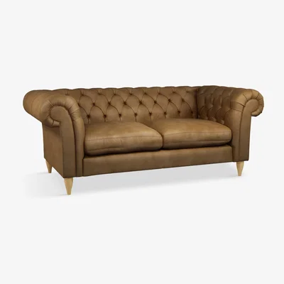 John Lewis John Lewis & Partners Cromwell Chesterfield Large 3 Seater Leather Sofa, Light Leg, Demetra Light Tan