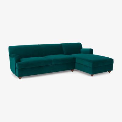 Made.com Orson Right Hand Facing Chaise End Sofa Bed, Velvet Seafoam Blue