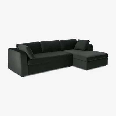 Made.com Mogen Right Hand Facing Chaise End Sofa Bed with Storage, Mourne Grey Velvet