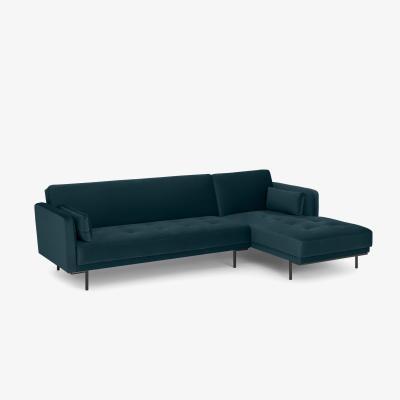 Made.com Harlow Right Hand Facing Chaise End Click Clack Sofa Bed, Steel Blue Velvet