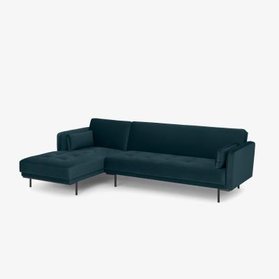 Made.com Harlow Left Hand Facing Chaise End Click Clack Sofa Bed, Steel Blue Velvet