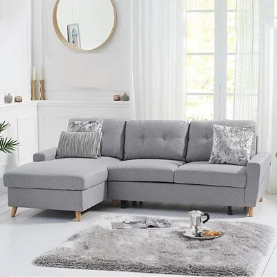 Oak&More Constance Double Sofa Bed Left Facing Chaise in Grey Linen