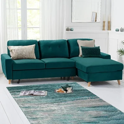 Oak&More Florence Right Facing Chaise Sofa Bed in Green Velvet