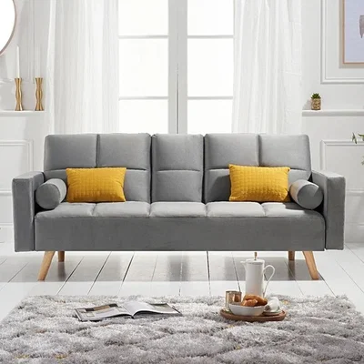 Oak&More Etta Grey Velvet 3 Seater Fold Down Sofa Bed