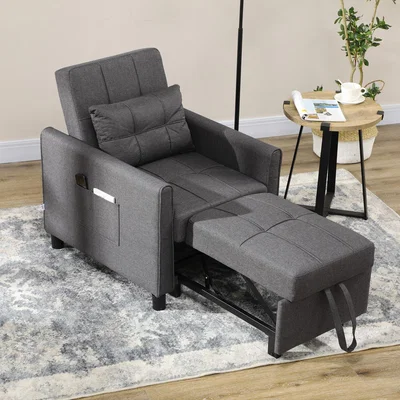 The Range Folding Sofa Bed Adjustable Pull Out Convertible Chair Bed with Pocket - Grey