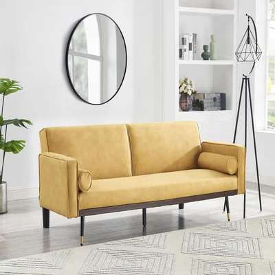 The Range Ezra 3 Seater Sofa Bed Fabric With Metal Tipped Wooden Legs - Mustard