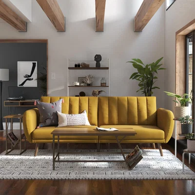 The Range NG Brittany Sofa Bed - Mustard Linen / Particle Board Wood Metal Plastic Foam Linen