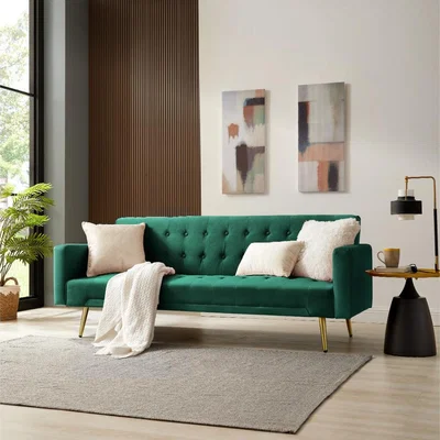 The Range Tudor Velvet Sofa Bed with Metal Legs - Green Velvet