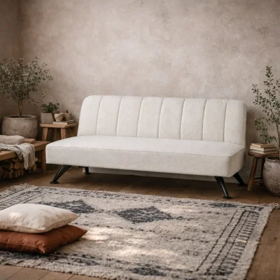 The Range Malahide Tufted Convertible Sofa Bed Ivory Boucle Metal Legs - Ivory
