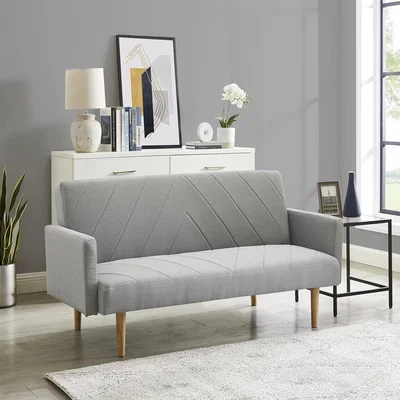 The Range Robbie 3 Seater Sofa Bed Fabric Chevron Design Wooden Leg Frame  - Light Grey