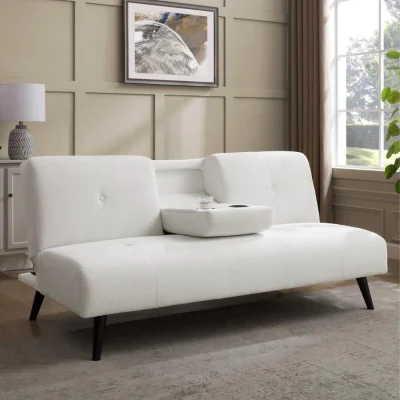The Range Chicory Sofa Bed With Cupholder Tray - Cream Linen