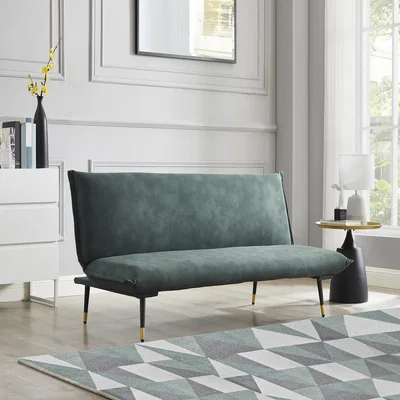 The Range Alfie 3 Seater Sofa Bed Fabric Padded with Gold Tipped Black Legs - Dark Green