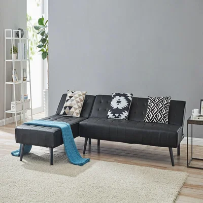 The Range Dawn 3 Seater Sofa Bed Faux Leather With Chaise Design - Black Faux Leather