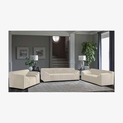 The Range Florisa 3 Piece Flued Sofa Set in Velour Fabric - Yellow
