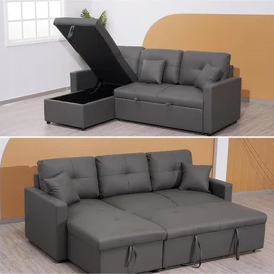 The Range Myna Faux Leather L Shaped Corner Sofa Bed - Grey