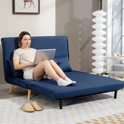 The Range HOMCOM 2 Seater Sofa Bed Click Clack Sofa Bed with Pillow - Dark Blue