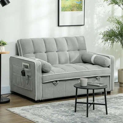The Range HOMCOM 2 Seater Sofa Bed with Adjustable Backrest Pillows - Light Grey