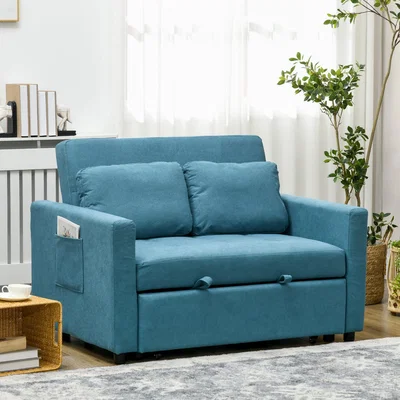 The Range Convertible 2 Seater Sofa Bed Settee with Pillow - Blue