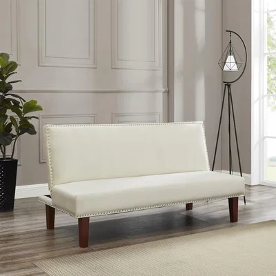 The Range Fred 3 Seater Sofa Bed Velvet Studded edge Wooden Block Legs - Cream