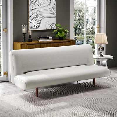 The Range 3 Seater Faux Suede Sofa Bed with Wood Legs - White