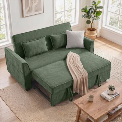 The Range HOMCOM 2 Seater Sofa Bed, 4-in-1 Convertible Pull Out Sleeper Sofa - Dark Green