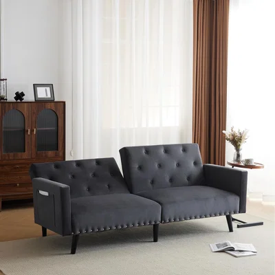 The Range Velvet 3 Seater Sofa Bed with Storage Pockets - Grey