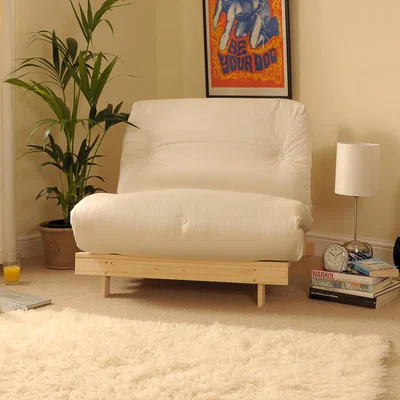 The Range Cream Single 3ft (90cm) Luxury Futon Wooden Frame Sofa Bed