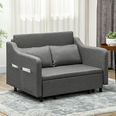 The Range HOMCOM 2 Seater Pull Out Sofa Bed with Pillows and Side Pockets -  Grey