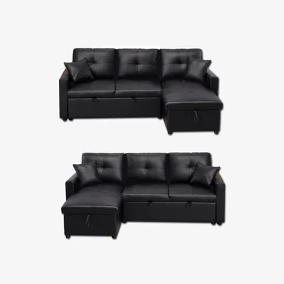 The Range Bayside 3 Seat Pull Out Sofa Bed With Storage Compartment  - Black
