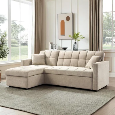 The Range Harry Pull Out Sofa Bed with Chaise - Beige