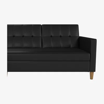 The Range Hartford Sectional Sofa Bed - Black Faux Leather