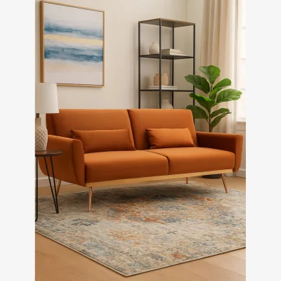 The Range Hatton Burnt Orange Velvet Sofa Bed - Orange