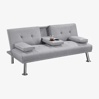 The Range Fabric Sofa Bed Convertible Futon with 2 Cup Holders - Light Grey