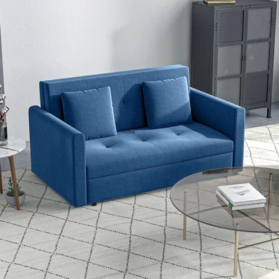 The Range Convertible 2 Seater Sofa Bed with Hidden Storage - Blue / Polycotton Steel MDF Wood Cotton Foam
